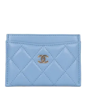 Chanel Flap Card Holder Wallet Blue Lambskin Light Gold Hardware