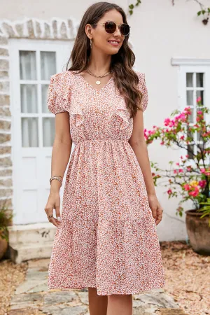 Fashion Printed Ruched Trendy Short Sleeve Dress