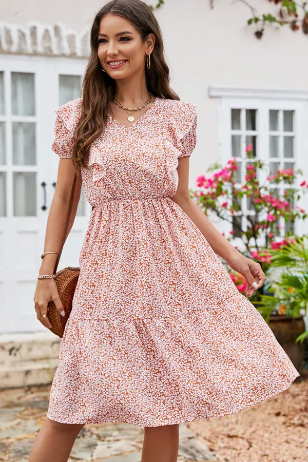 Fashion Printed Ruched Trendy Short Sleeve Dress