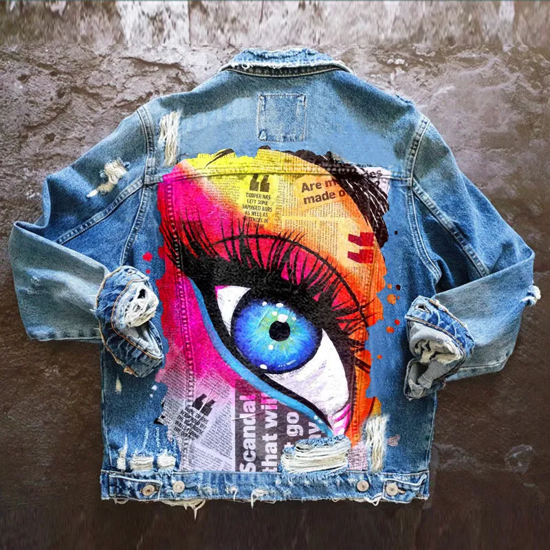 Fashion trendy cool graffiti illustration denim jacket