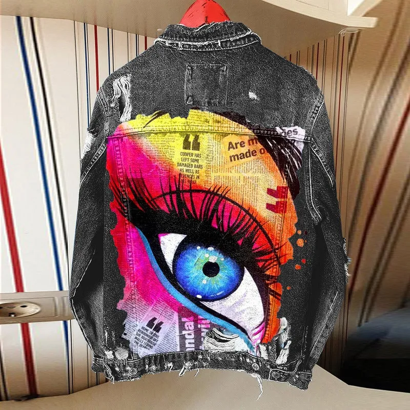 Fashion trendy cool graffiti illustration denim jacket