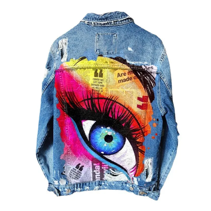 Fashion trendy cool graffiti illustration denim jacket