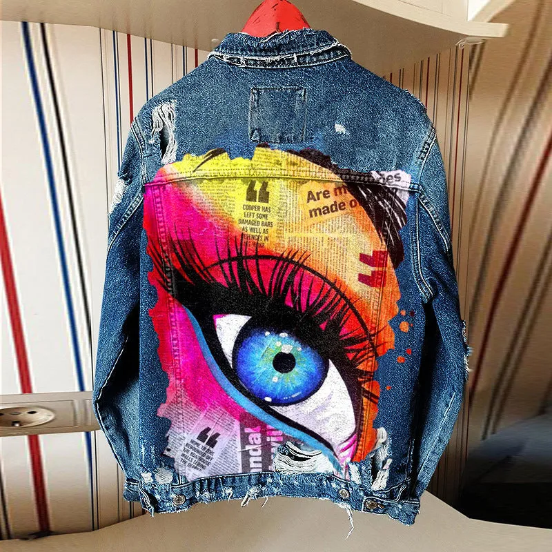 Fashion trendy cool graffiti illustration denim jacket